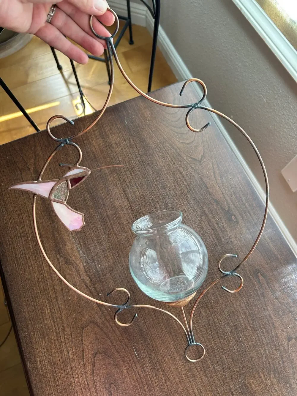 Vintage Stained Glass hummingbird Plant Rooter Candle Holder Hanging Home Decor